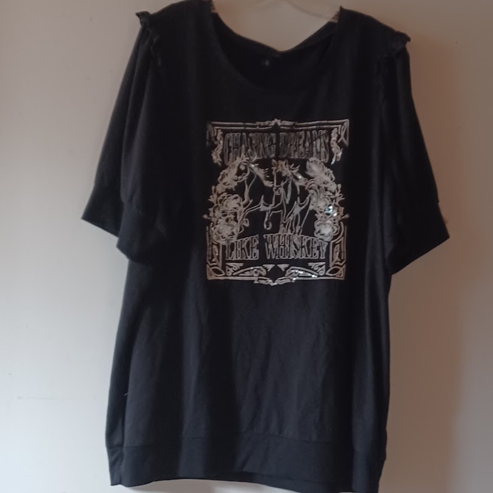 Torrid Chasing Dreams Like Whiskey Sequin Short Sleeve Sweatshirt Black Size 4X